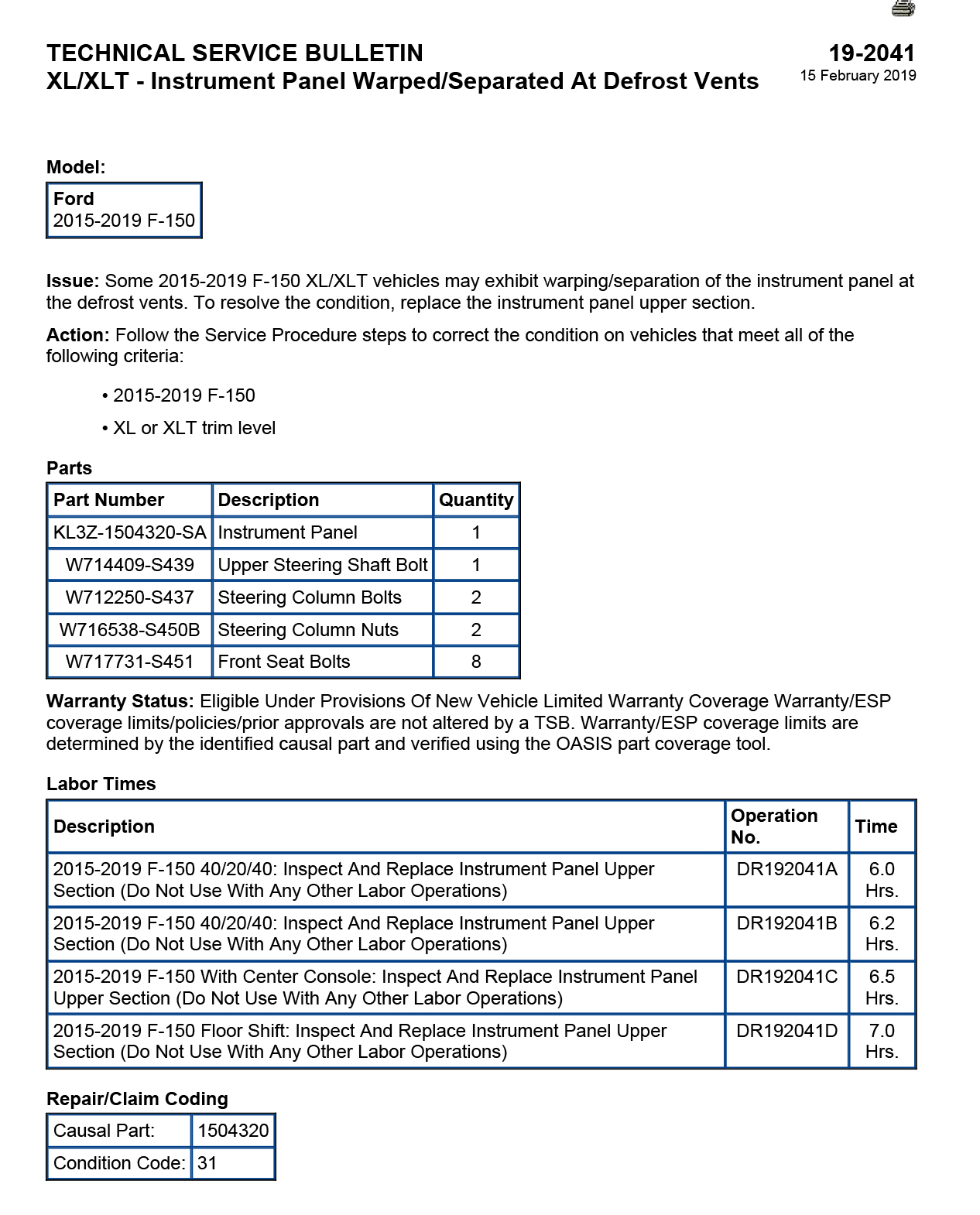 TSBs / Service Bulletins preview